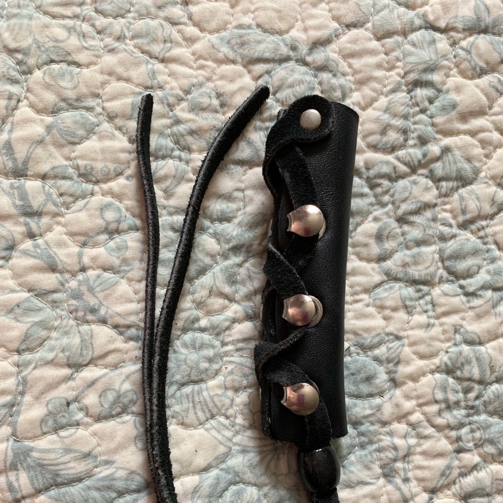 Black Leather Wrap style Hair Glove - motorcycle